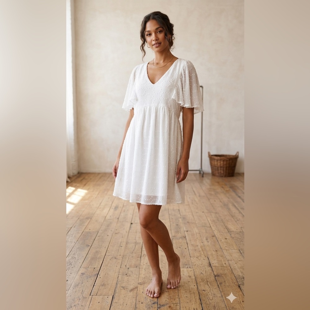 ARULA White Dress with Floral Embroidery